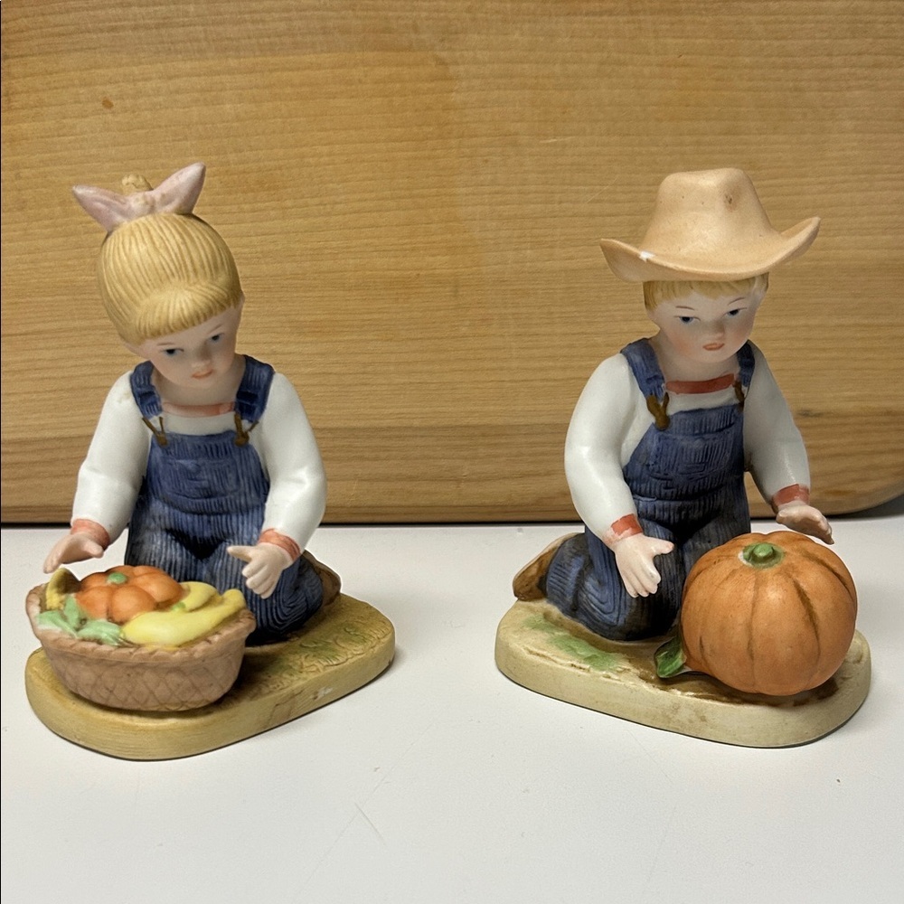 Homco Denim Days Harvest Helpers Figurines with Fall Accents